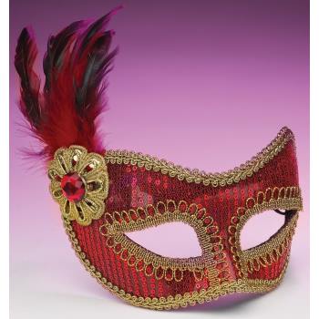 Masquerade Mask - Red Sequin Dot With Gold Trim