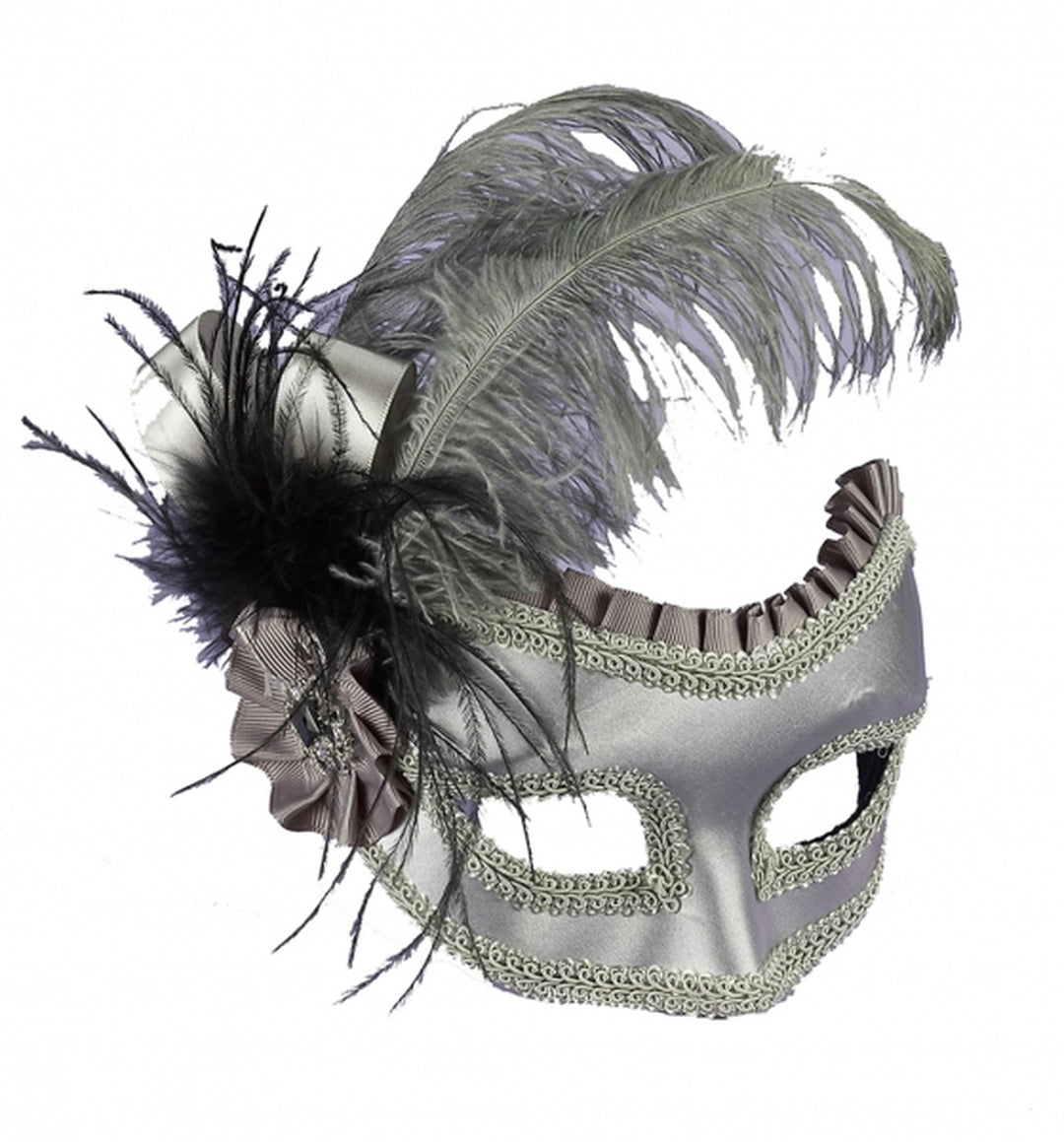 Venetian Mask - Grey with feathers