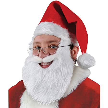 Red Santa Hat with Attached Beard and Moustache