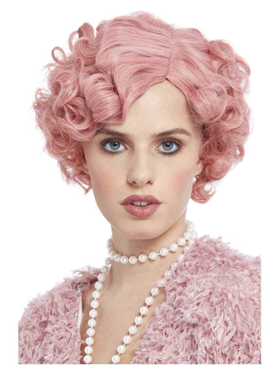 1920s Flirty Flapper Wig, Pastel Pink Adult