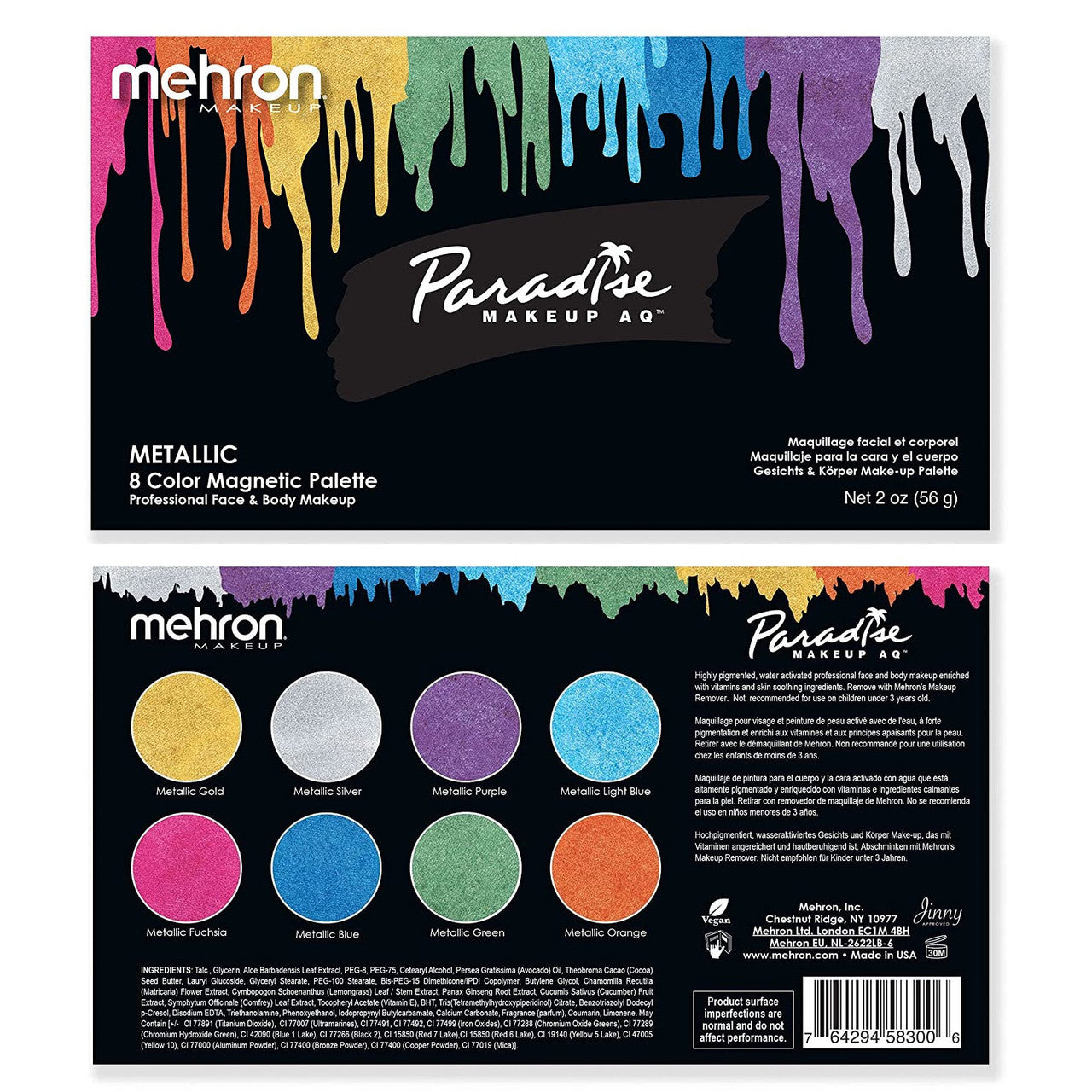 Paradise Makeup AQ™ - 8 Color Magnetic Refillable Palette Brilliant Metallics