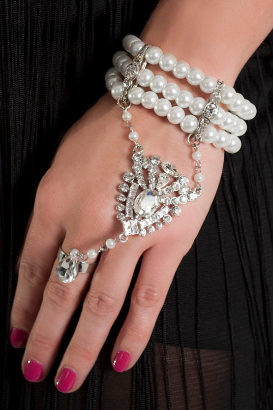 Pearl and Rhinestone Ring Bracelet