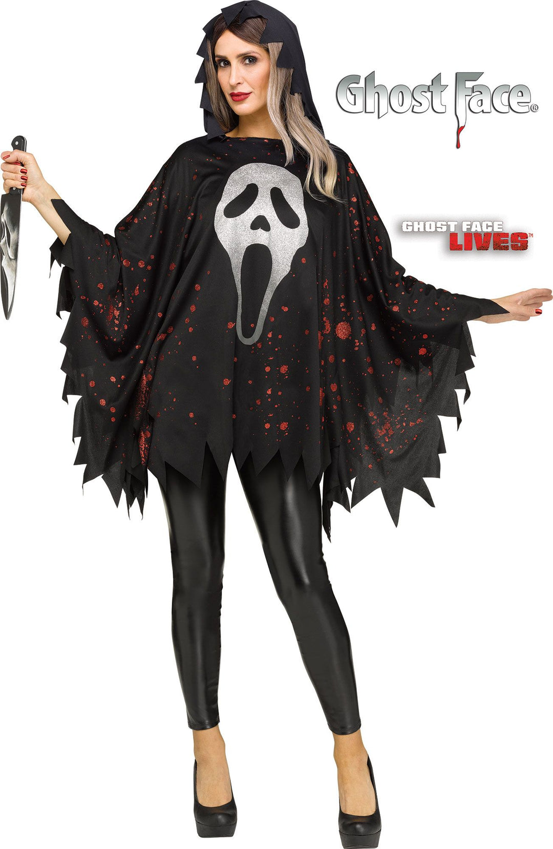 Glittering Ghost Face Adult Poncho