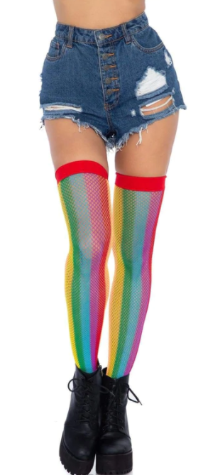 Rainbow Fishnet Thigh Highs