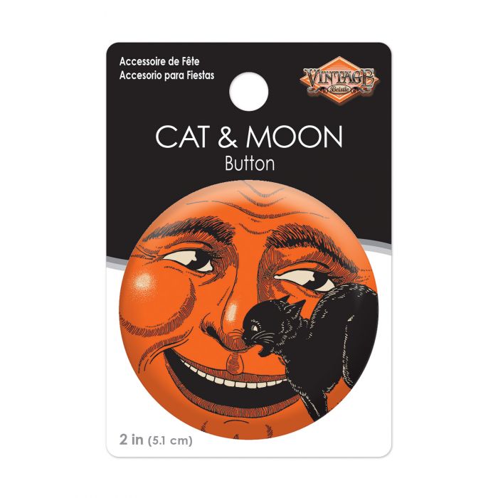 Vintage Halloween Cat and Moon Button