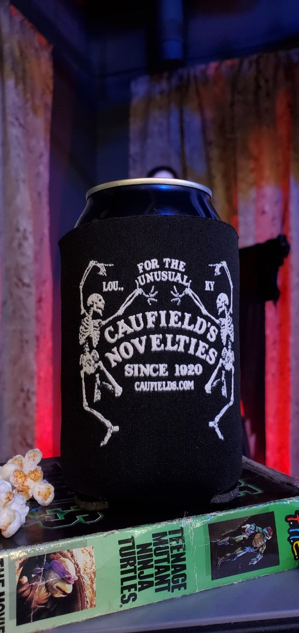 Caufield's Dancing Skeletons Black Can Koozie