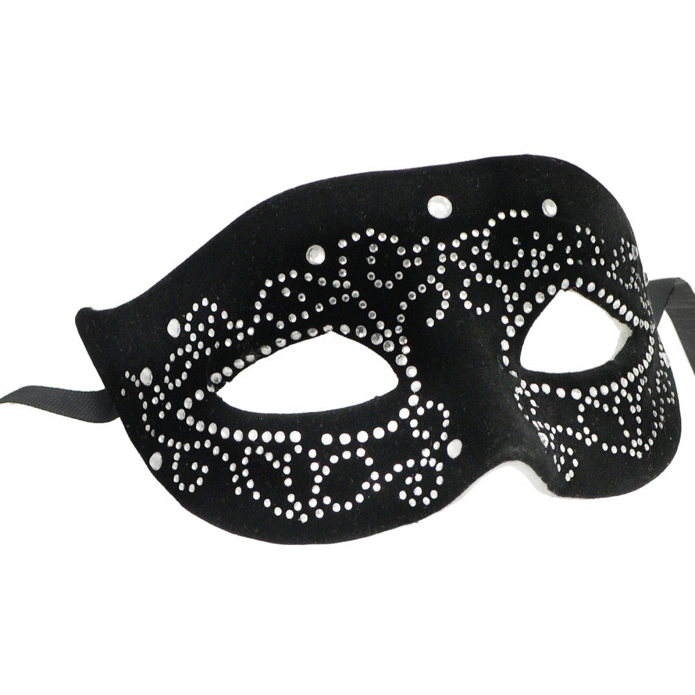 Velvet Rhinestone Black Cat Mask