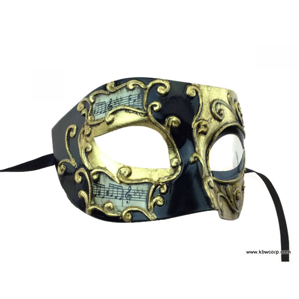 Black & Gold Music Notes Half Mask