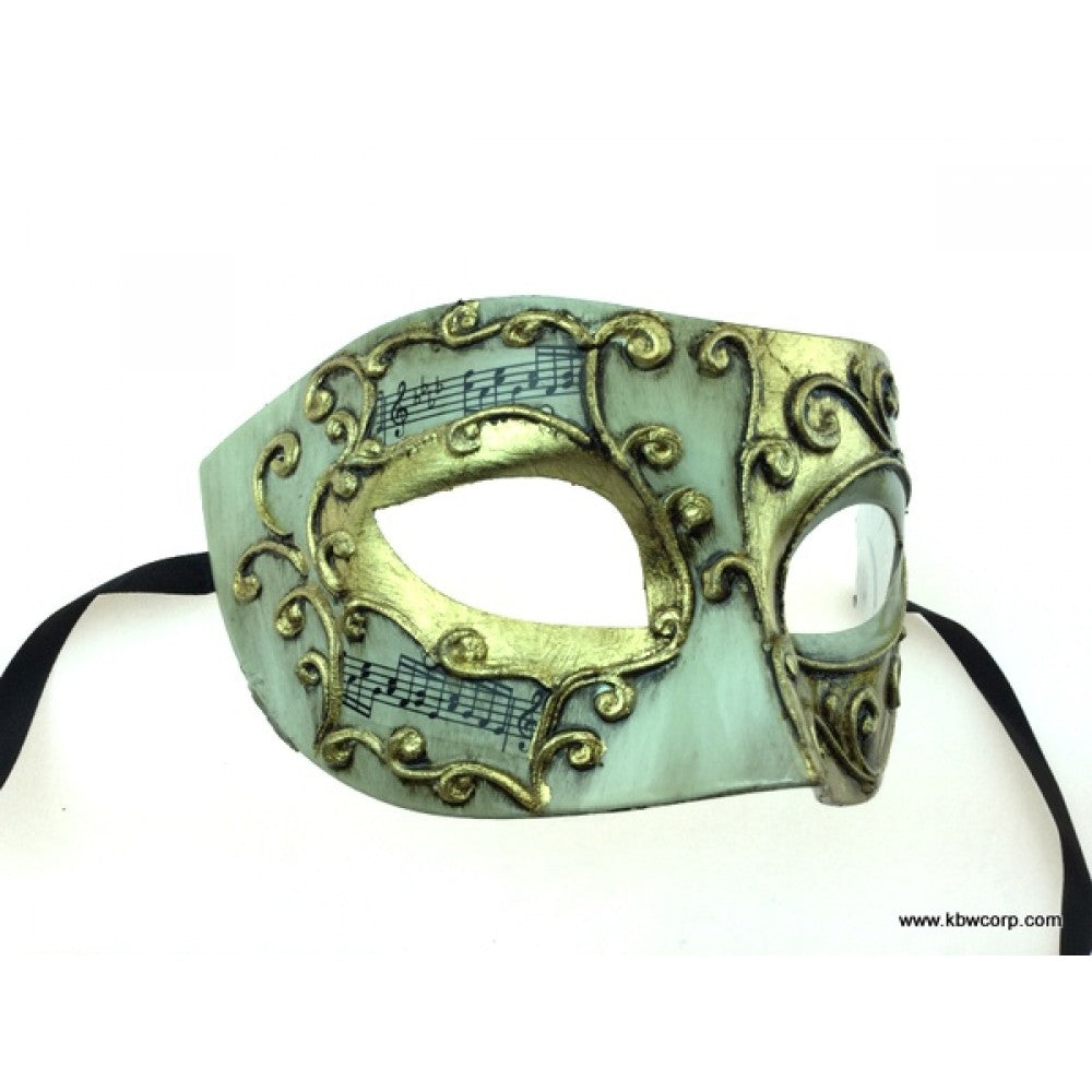 White & Gold Music Notes Half Mask