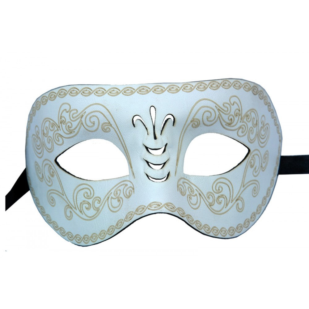 Leather Like White Half Mask with Gold Accents