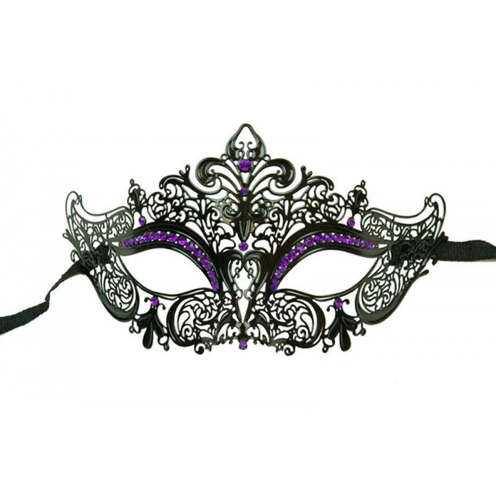 Black Metal Laser Cut Half Mask with Crystals