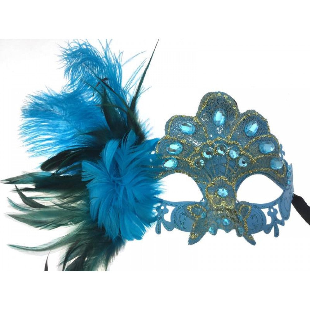 Turquoise Blue Half Mask with Crystals