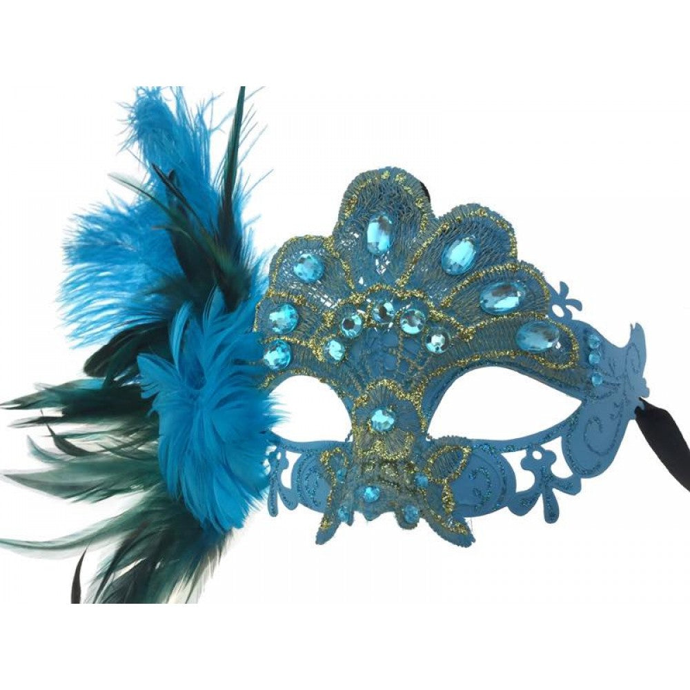 Turquoise Blue Half Mask with Crystals