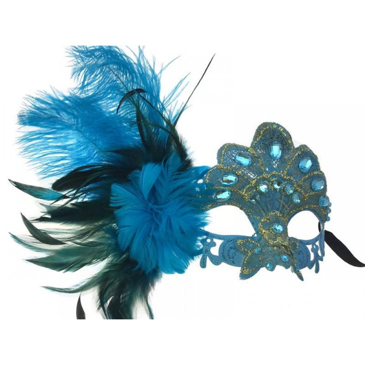 Turquoise Blue Half Mask with Crystals