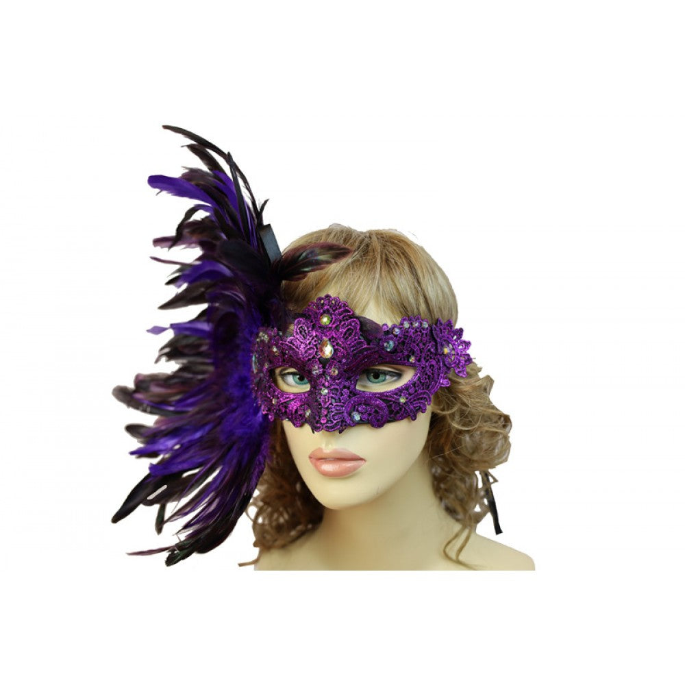 Purple Half Mask with Side Feathers