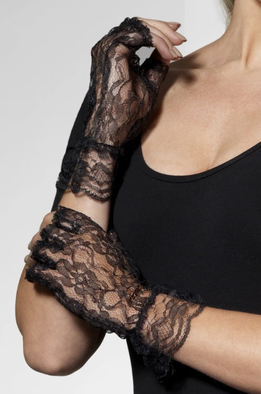 Fingerless Lace Gloves - Black