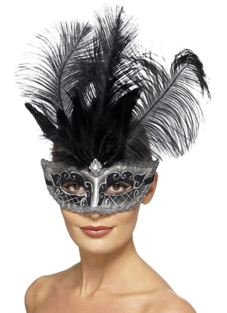 Venetian Mask - Black and Silver Colombina