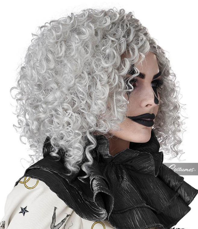 Curly Corkscrew Clown Wig- Grey