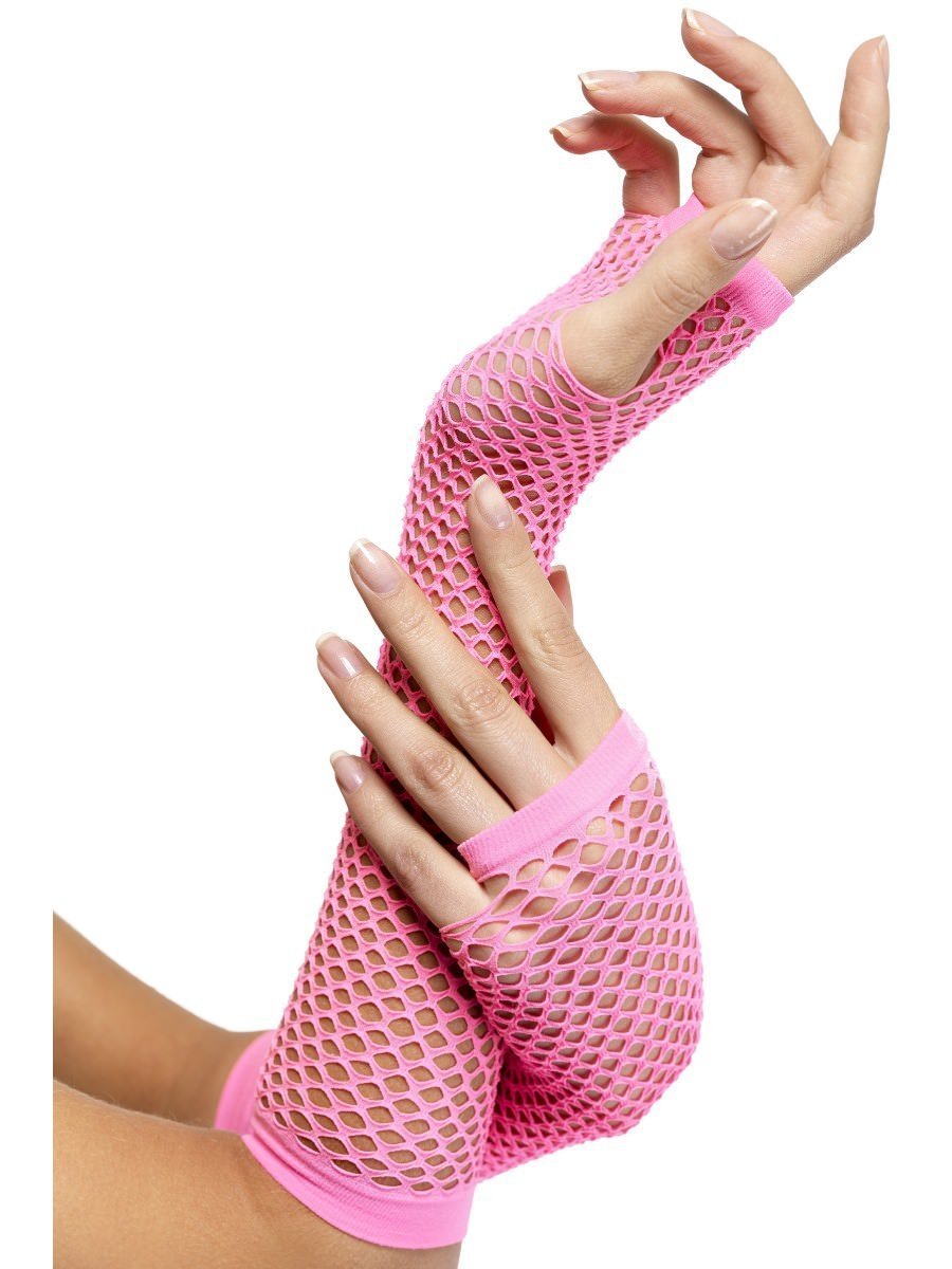 Fingerless Fishnet Gloves - Neon Pink