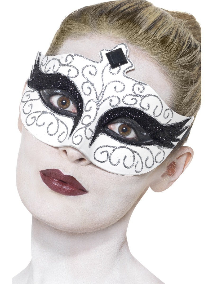 Venetian Mask - White and Black Swan Colombina