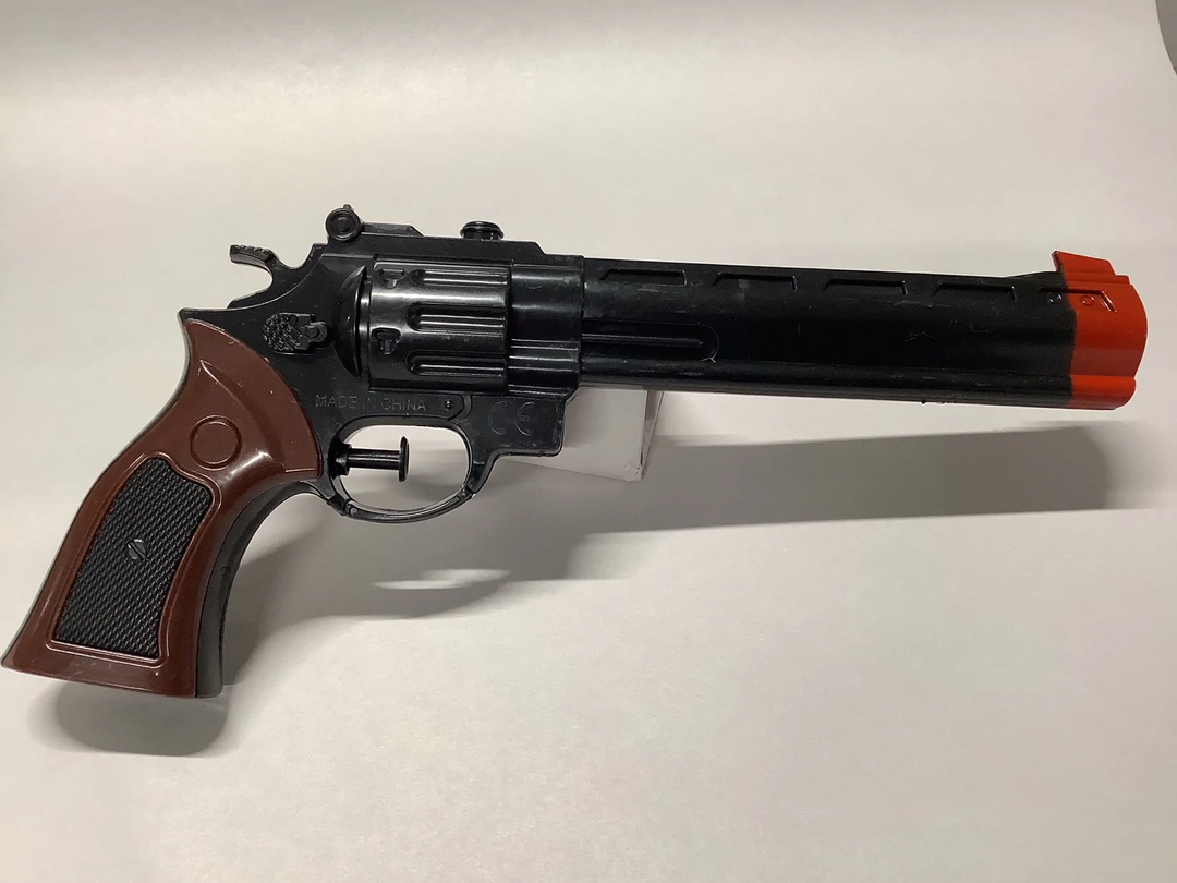 Plastic Black Revolver Gun with Brown Handle