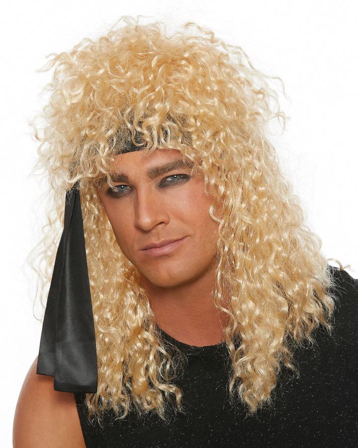 Heavy Metal Rocker Wig w/Black Head Wrap