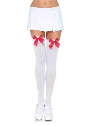 Thigh High Nylon’s White with Red Bow - Standard