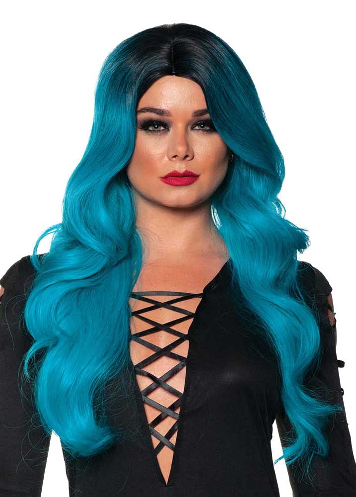 Turquoise/Black Long Ombré Wig