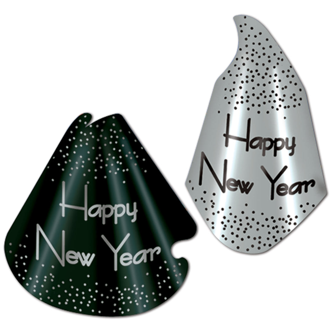 Sparkling Silver & Black Happy New Year Hats