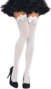 Thigh High Nylon’s White with White Bow - Standard