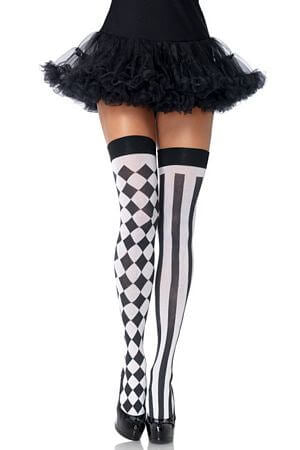 Thigh High Nylon’s Harlequin Print - Standard