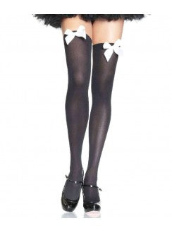 Thigh High Nylon’s Black with White Bow - Standard