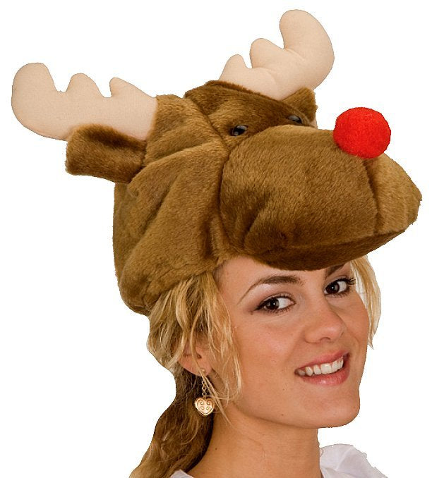 Plush Reindeer Hat with Red Nose