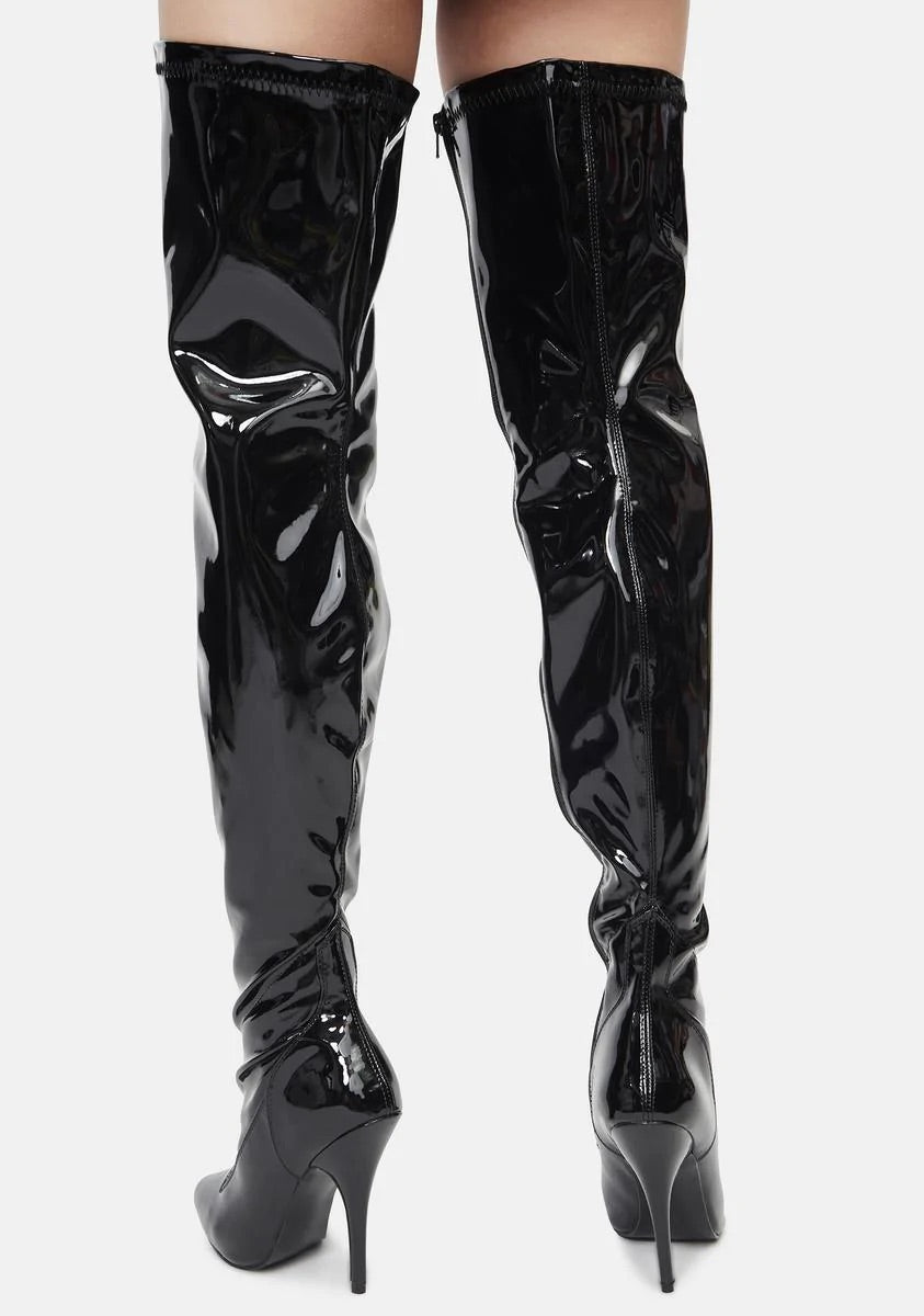 Thigh High Black Patent Boot Extended Size