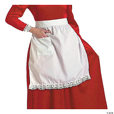 White Cotton Apron with Lace Trim