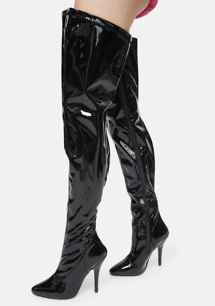 Thigh High Black Patent Boot Extended Size