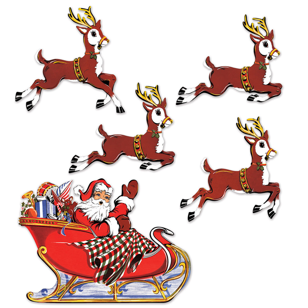 Beistle Vintage Christmas - Santa and Reindeer Cutouts