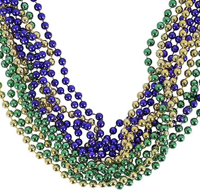 33" 7MM Purple/Green/Gold Beads