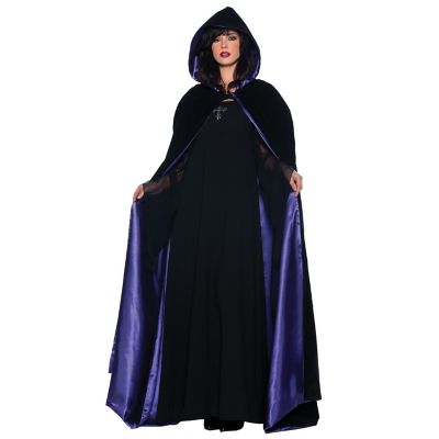 63" Deluxe Velvet & Satin Hooded Cape - Purple/Black