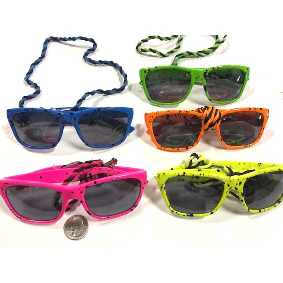 Neon Color Splatter Sunglasses w/Cord