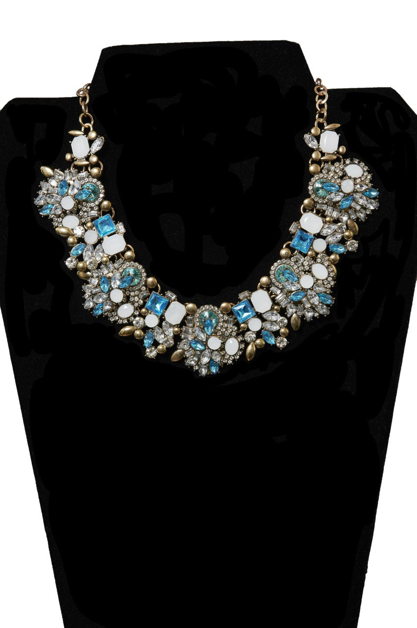 Cluster Collar Clear & Blue Jewel Necklace